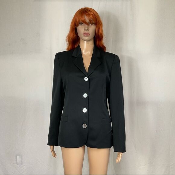 VTG Alan Austin Women's Black 100% Wool Classic Blazer Jacket Italy S - Picture 4 of 15